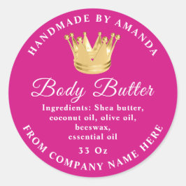 Logo Name Body Butter Scrub Golden Crown Pinky Runder Aufkleber