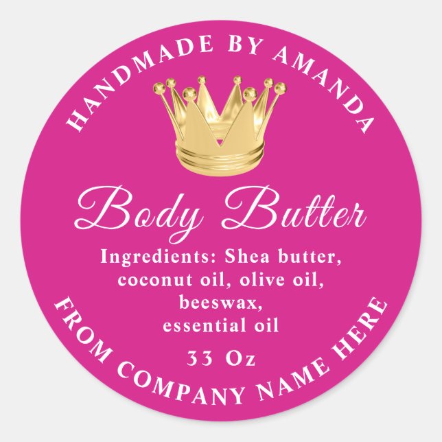 Logo Name Body Butter Scrub Golden Crown Pinky Runder Aufkleber (Vorderseite)