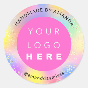 Logo Name Confetti Farbtherapie Holograph Pink Runder Aufkleber
