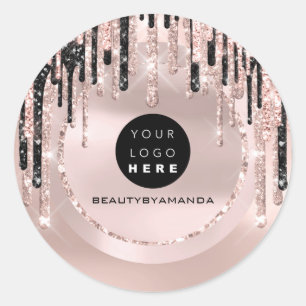 Logo Name Haar Make-up-Künstlerin  Tropfen Glitter Runder Aufkleber