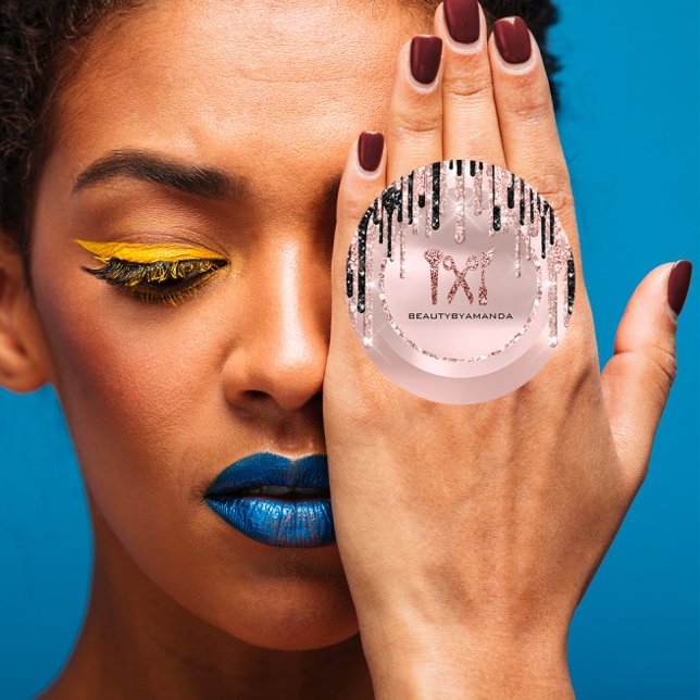 Logo Name Hair Makeup Künstler Tropfen Rose Glitze Runder Aufkleber (Logo Name Hair Makeup Artist Drips Rose Glitter Classic Round Sticker)