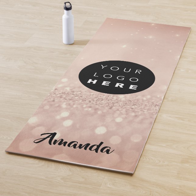 Logo Name Rose Blush Glitzer Girly Geschenkidee Yogamatte (Beispiel)