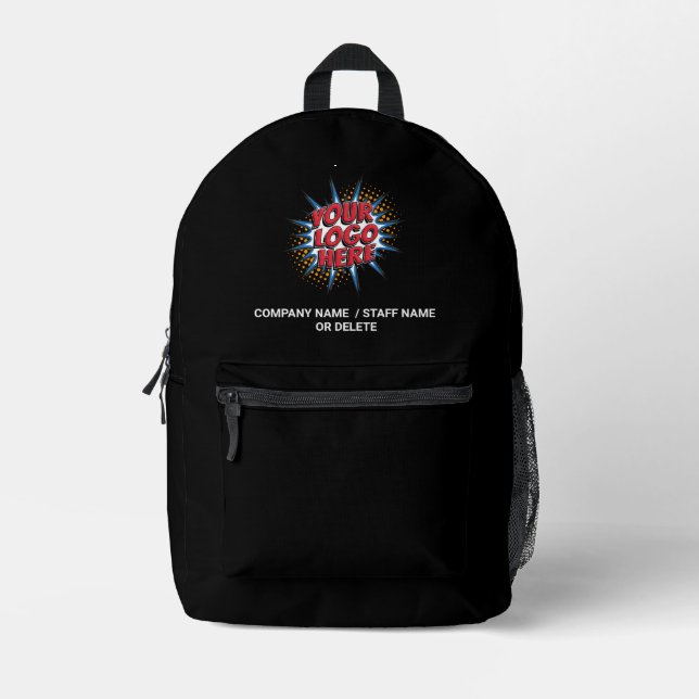 Logo & Name Upload Schwarz Bedruckter Rucksack (Vorderseite)
