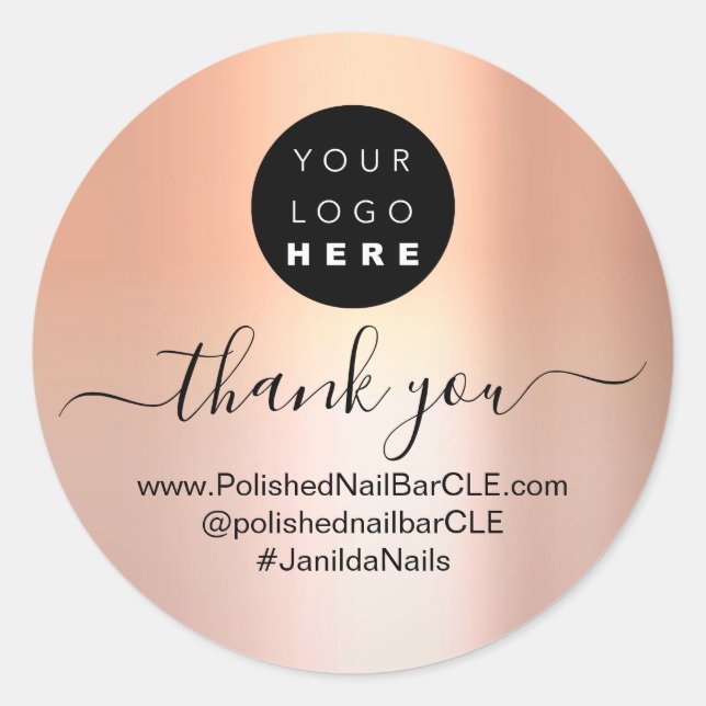 Logo-Name Vielen Dank Business Custom Rose Skinny Runder Aufkleber (Vorderseite)