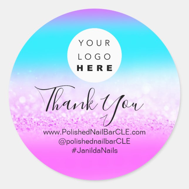 Logo-Name Vielen Dank Glitzer Holograph Runder Aufkleber (Vorderseite)