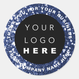 Logo Name Web Vielen Dank Blue Navy Shop Glitzer Runder Aufkleber