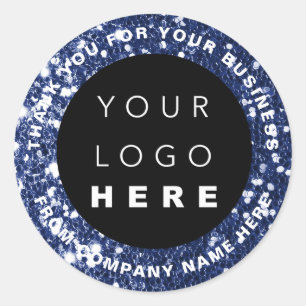 Logo Name Web Vielen Dank Blue Navy Shop Glitzer Runder Aufkleber