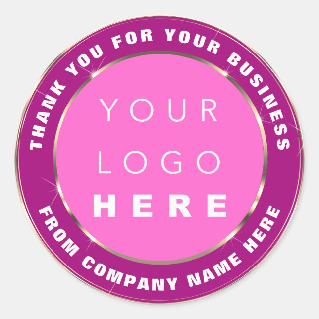 Logo Name Web Vielen Dank Gold Frame Rosa Fuchsia Runder Aufkleber (Vorderseite)