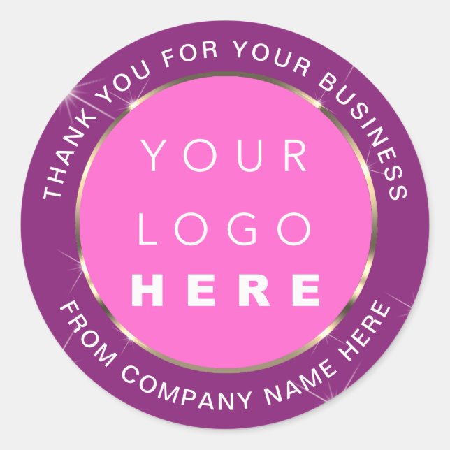 Logo Name Web Vielen Dank Gold Pink Lila Runder Aufkleber (Vorderseite)