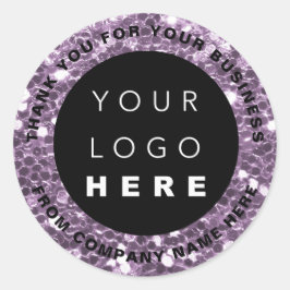 Logo Name Web Vielen Dank Lila Shop Glitzer Runder Aufkleber