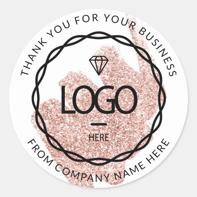 Logo Name Web Vielen Dank Name Glitzer Rose Stroke Runder Aufkleber (Vorderseite)