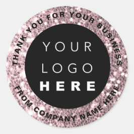 Logo Name Web Vielen Dank Pink Rose Shop Glitzer Runder Aufkleber