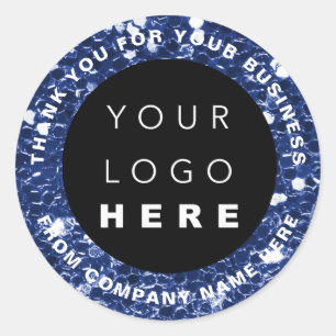 Logo Name Web Vielen Dank Shop Glitzer Blue Navy Runder Aufkleber