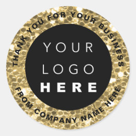 Logo Name Web Vielen Dank Shop Glitzer Gold Runder Aufkleber