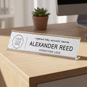 Logo-Namensschilder Industrie Robust Silber Schreibtischnamensplakette