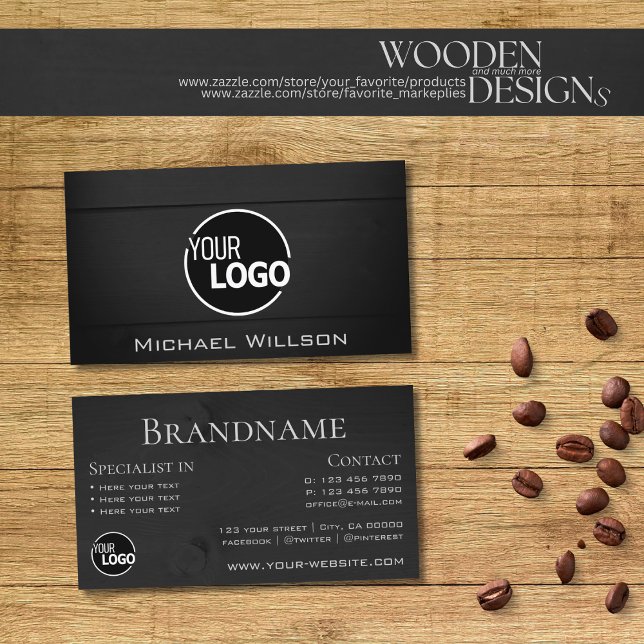 Logo "Natural Wood Grain Black Wooden Boards" Mode Visitenkarte (Von Creator hochgeladen)