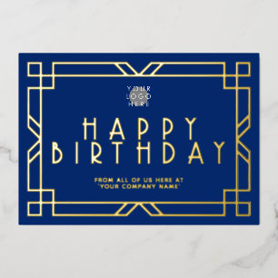 Logo Navy Blue Art Deco Unternehmen Geburtstag Gol Folieneinladung