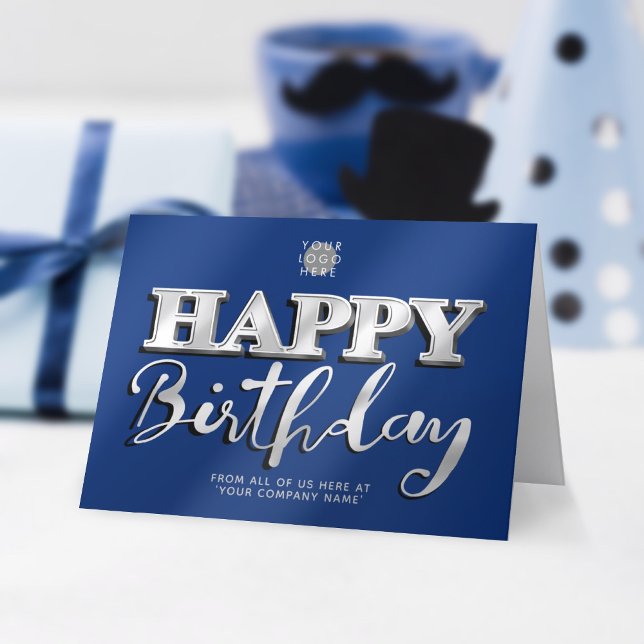 Logo Navy Blue Silver Letting Business Geburtstag Karte (Von Creator hochgeladen)
