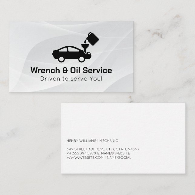 Logo "Ölwechsel" | Mechanisches Auto Visitenkarte (Vorne/Hinten)