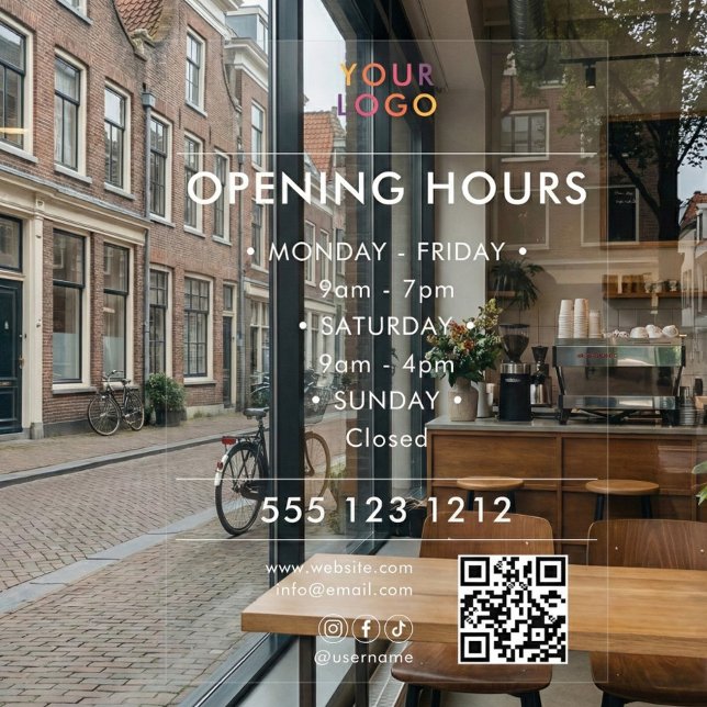 Logo Open Hours QR Code Business Fensteraufkleber (Von Creator hochgeladen)