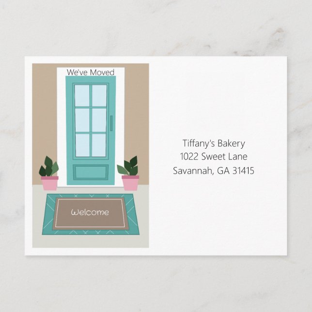 Logo-Option für Unternehmen - Ankündigung einer ne Postkarte (Rückseite)