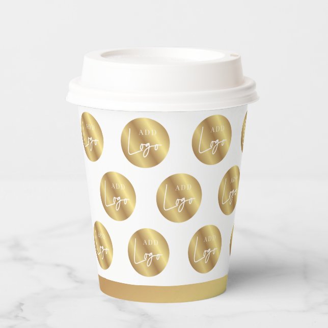 Logo Pattern Faux Gold Company Branded Event Pappbecher (Vorderseite)