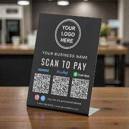 Logo Paypal Venmo CashApp QR Codes Black Sockelschild