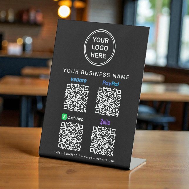 Logo Paypal Venmo CashApp Zelle QR Code Schwarz Sockelschild (Logo Paypal Venmo CashApp Zelle QR Code Black Pedestal Sign)