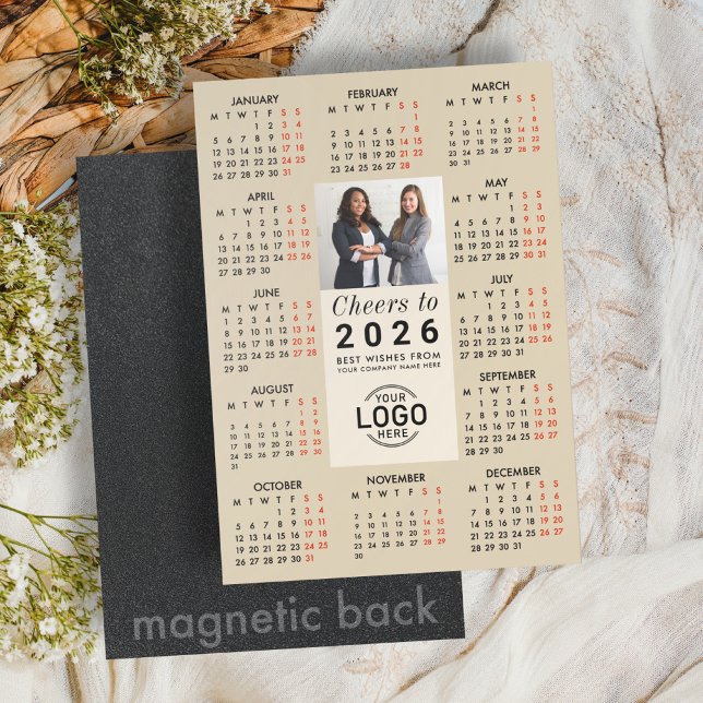 Logo Photo Beige Calendar 2026 Magnetic Card Magneteinladung (Von Creator hochgeladen)