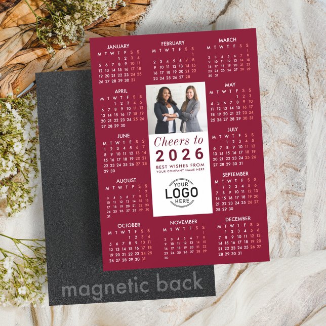 Logo Photo Burgundy Calendar 2026 Magnetic Card Magneteinladung (Von Creator hochgeladen)