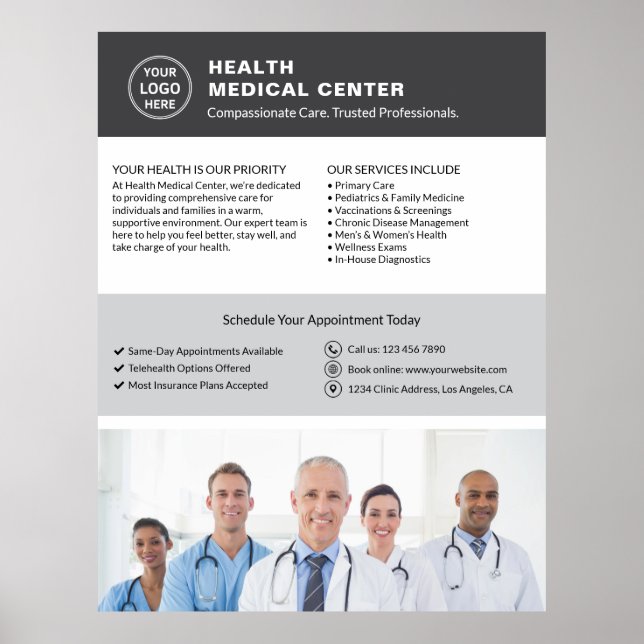 Logo Photo QR Healthcare Clinic Doctor Gray Poster (Vorne)