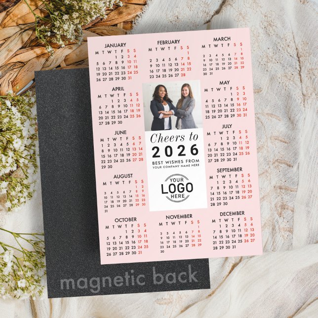 Logo Photo Soft Blush Calendar 2026 Magnetic Card Magneteinladung (Von Creator hochgeladen)