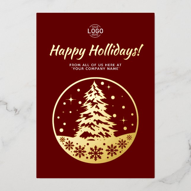 Logo PineTree Gold Burgundy Kalender Weihnachtskar Folieneinladung (Vorderseite)