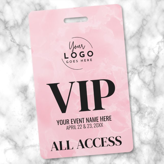 Logo Pink All Access Pass VIP Event Ausweis (Girly Pink Event Your Logo All Access VIP Badge)