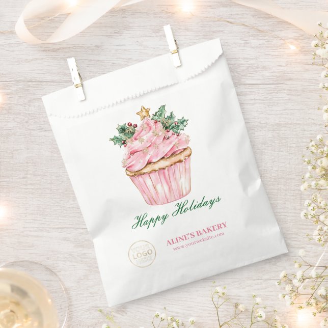 Logo "Pink Happy Holidays Custom Bakery Business" Geschenktütchen (Ausgeschnitten)