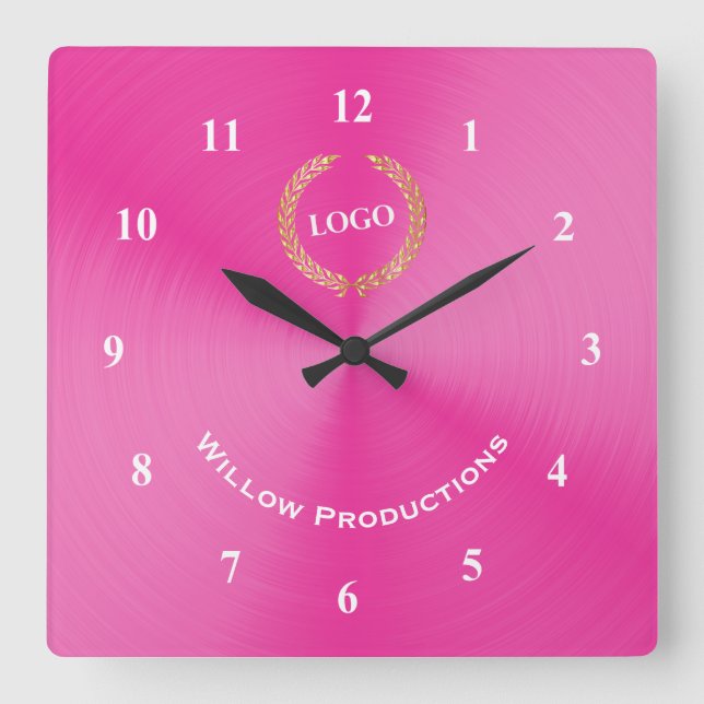 Logo-Pink Quadratische Wanduhr (Vorderseite)