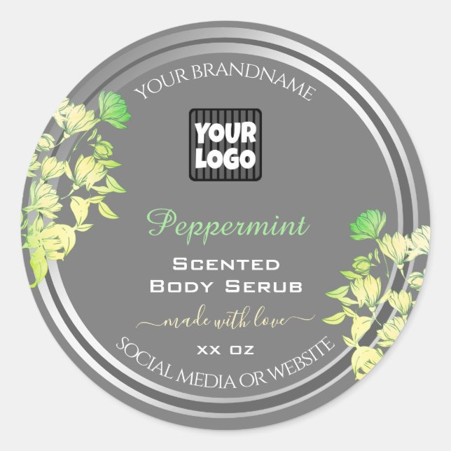 Logo-Produktverpackungen Etiketten Blumengraue Sil Runder Aufkleber (Vorderseite)