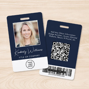 Logo-QR-Barcodes-Mitarbeiter Blaue Foto-ID Ausweis
