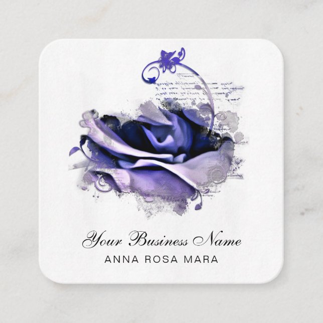 *~* Logo QR Blue Lavender Rose Floral Blume Quadratische Visitenkarte (Vorderseite)