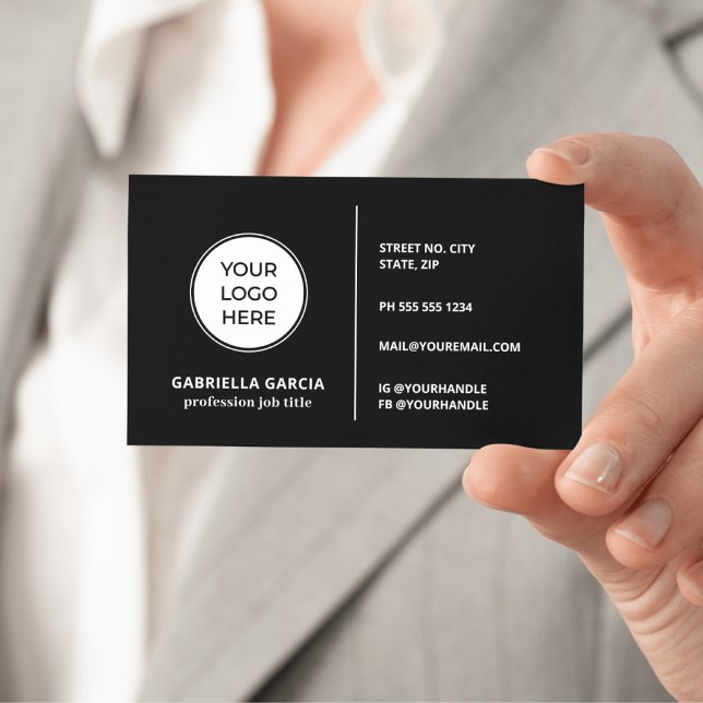 Logo QR Code Allgemeines Design Schwarze Visitenka Visitenkarte (Front side of card shown in 3.5 x 2.0 inch, add your QR Code and webpage on the back side.)