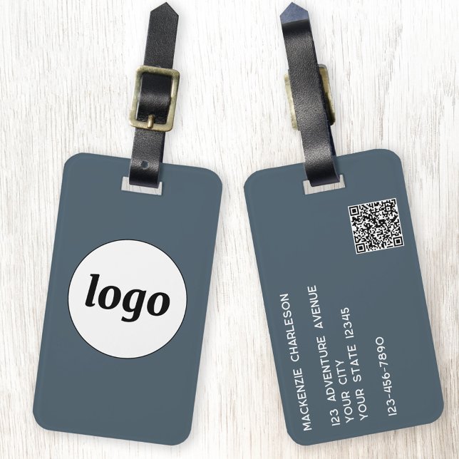 Logo QR Code Anthrazitgrau Geschäft Promotional Gepäckanhänger (Simple logo with custom text business branding promotional QR code charcoal gray luggage tag)