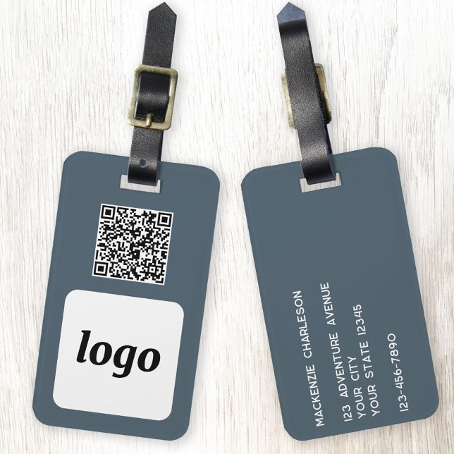 Logo QR Code Anthrazitgrau Geschäftliches Werbemit Gepäckanhänger (Simple logo QR code custom text business branding promotional luggage tag)