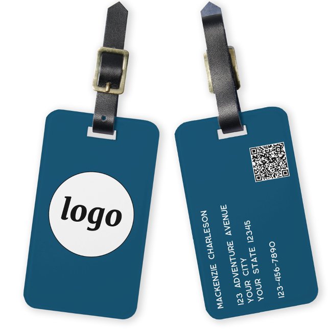 Logo-QR-Code Aquamarin grün Gepäckanhänger (Simple logo with QR code and custom text business branding promotional teal green luggage tag)
