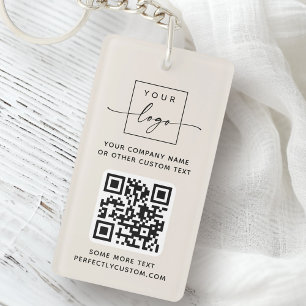 Logo QR Code benutzerdefinierter Text Elfenbein Schlüsselanhänger