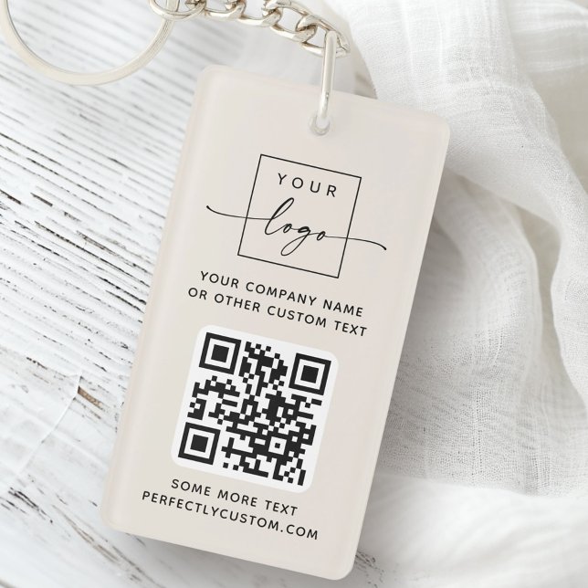 Logo QR Code benutzerdefinierter Text Elfenbein Schlüsselanhänger (Logo QR code custom text ivory Keychain)