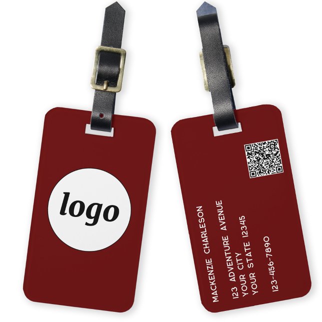 Logo QR-Code Burgundy Business Promotion Gepäckanhänger (Simple logo with QR code business branding promotional luggage tag)