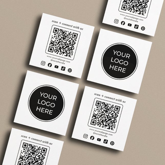Logo QR Code Custom Social Media Square Quadratische Visitenkarte (Front and back of 2.5 inch square business card. Choose a corner and paper style.)