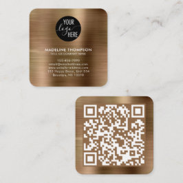 Logo-QR-Code der gebürsteten Metallgoldfirma Quadratische Visitenkarte
