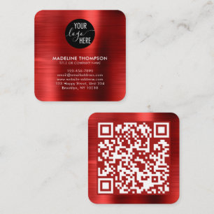 Logo-QR-Code der gebürsteten Metallic Red Company Quadratische Visitenkarte