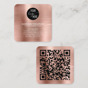Logo-QR-Code der gebürsteten Metallic-Rose Quadratische Visitenkarte